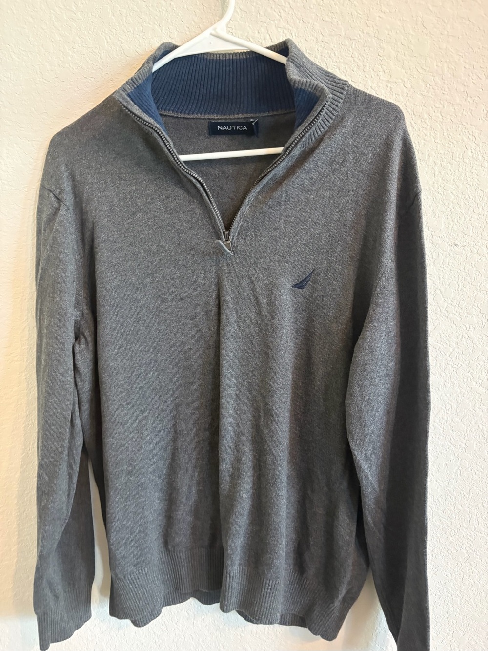 Nautica Men's Charcoal Gray Half-Zip Sweater with Navy Logo